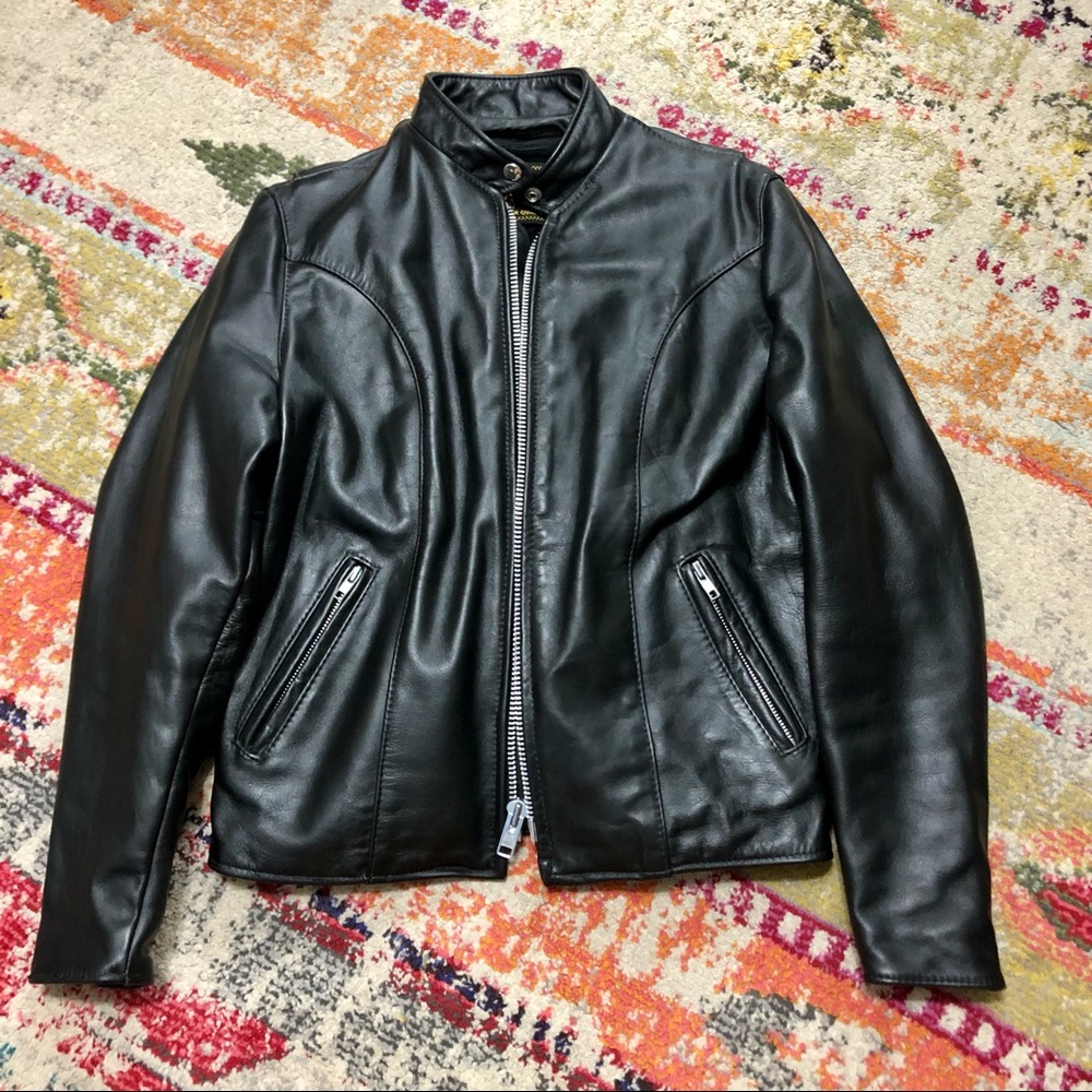 REED Black Leather Motorcycle Jacket, Warm Unisex Black Leather Jacket